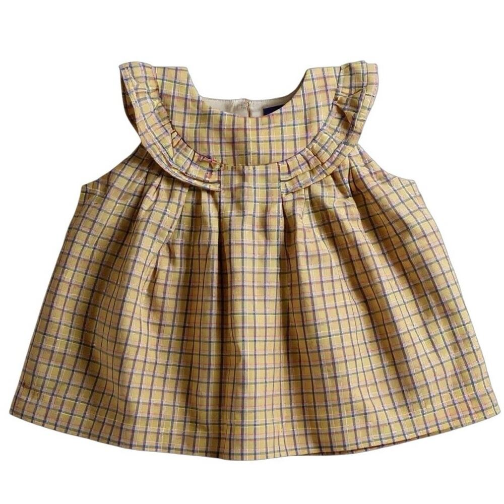 Maison Me Diana Kids Girls Yellow Ruffle Collar Plaid Checkered Blouse Top Sz 4Y